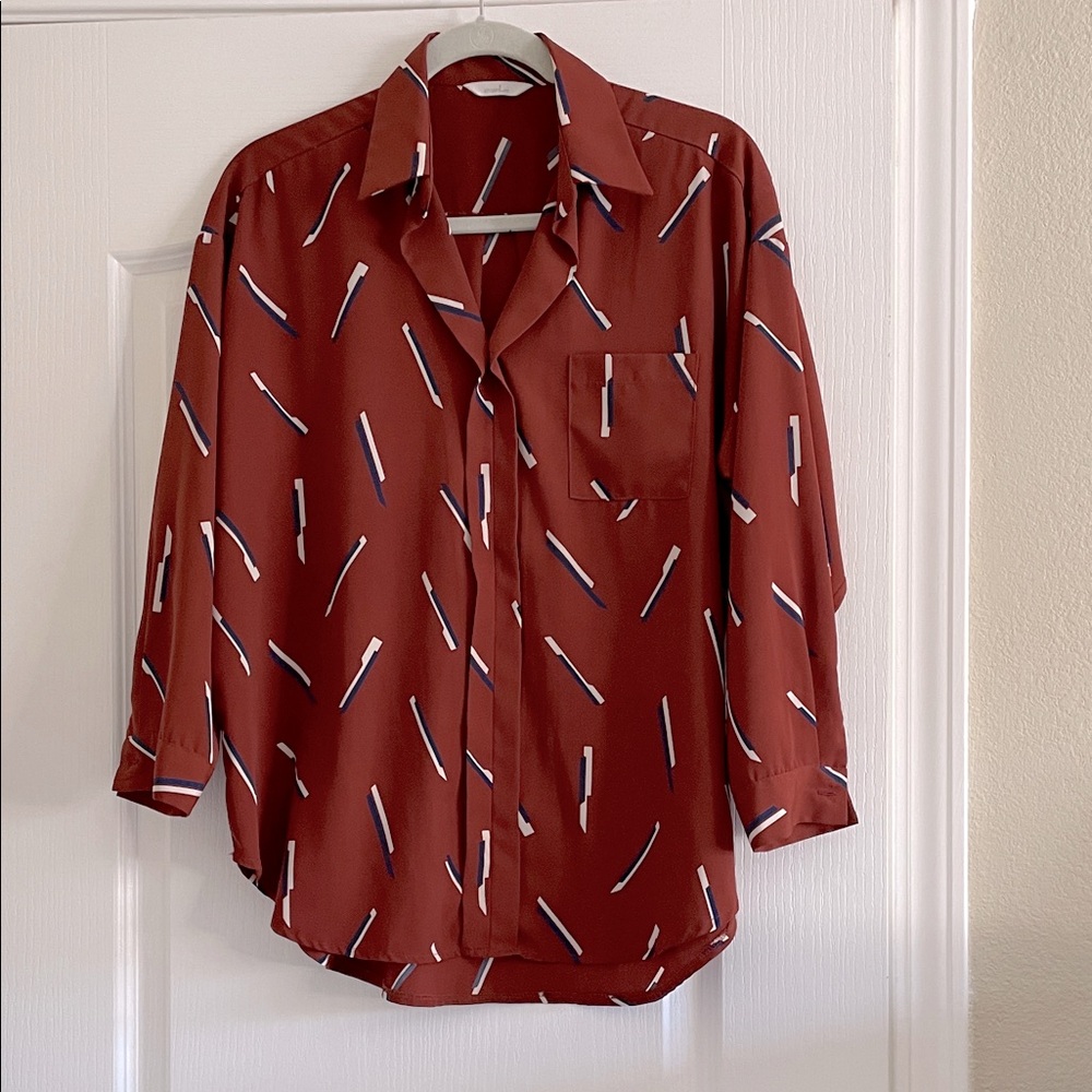 Brick Red Patterned Button Down Shirt